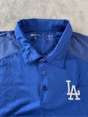 Los Angeles LA Dodgers Polo Shirt Antigua Stripe Sleeve Men’s Size Large Blue